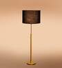 Devansh Black cotton Drum shade with   floor lamp with wood base .-