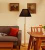 Devansh Black cotton Drum shade with   floor lamp with wood base .-