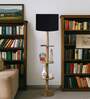 Devansh Black cotton Drum shade with   floor lamp with wood base