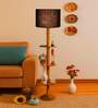Devansh Black cotton Drum shade with   floor lamp with wood base