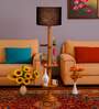 Devansh Black cotton Drum shade with   floor lamp with wood base