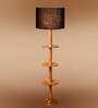 Devansh Black cotton Drum shade with   floor lamp with wood base