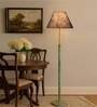 Devansh Blue cotton Drum shade with   floor lamp with wood base .-
