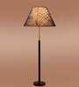 Devansh Blue cotton Drum shade with   floor lamp with wood base .-