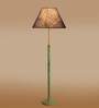 Devansh Blue cotton Drum shade with   floor lamp with wood base .-