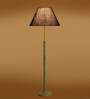 Devansh Blue cotton Drum shade with   floor lamp with wood base .-