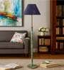 Devansh Blue cotton Drum shade with   floor lamp with wood base .-