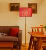 Devansh Blue cotton Drum shade with   floor lamp with wood base .-
