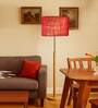 Devansh Blue cotton Drum shade with   floor lamp with wood base .-