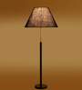 Devansh Blue cotton Drum shade with   floor lamp with wood base .-