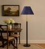 Devansh Blue cotton Drum shade with   floor lamp with wood base .-