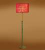 Devansh Blue cotton Drum shade with   floor lamp with wood base .-