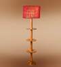 Devansh Blue cotton Drum shade with   floor lamp with wood base