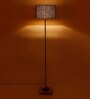 Devansh Blue Jute Drum Shade Stick Floor Lamp With Wood Square Base