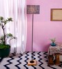 Devansh Blue Jute Drum Shade Stick Floor Lamp With Wood Square Base