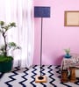 Devansh Blue Jute Drum Shade Stick Floor Lamp With Wood Square Base