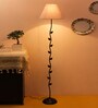 Devansh Conical Grey Cotton Shade Leaf Floor Lamp With  Black  Base 