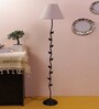 Devansh Conical Grey Cotton Shade Leaf Floor Lamp With  Black  Base 