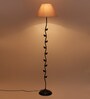Devansh Conical Grey Cotton Shade Leaf Floor Lamp With  Black  Base 