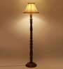 Cross Pleated off white cotton Wooden Floor Lamp