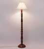 Cross Pleated off white cotton Wooden Floor Lamp