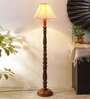 Cross Pleated off white cotton Wooden Floor Lamp