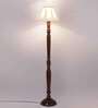 Curtain Pleated off white cotton Wooden Floor Lamp