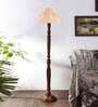 Curtain Pleated off white cotton Wooden Floor Lamp