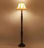Curtain Pleated off white cotton Wooden Floor Lamp