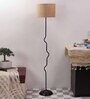 Devansh Drum  Beige Jute Shade Floor Lamp With  Black  Base 