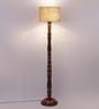 Gilford Beige Jute Shade Club Floor Lamp With Wood Base