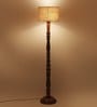 Gilford Beige Jute Shade Club Floor Lamp With Wood Base
