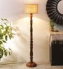 Gilford Beige Jute Shade Club Floor Lamp With Wood Base