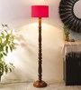 Red Cotton Shade Club Floor Lamp With Wood Base
