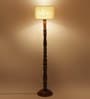 White Jute Shade Club Floor Lamp With Wood Base