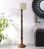 White Jute Shade Club Floor Lamp With Wood Base