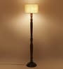 Devansh Drum Designer White Jute Shade Floor Lamp with Brown Base