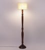 Devansh Drum Designer White Jute Shade Floor Lamp with Brown Base