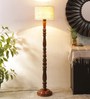 White Jute Shade Club Floor Lamp With Wood Base