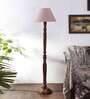 Grey cotton conical wooden floor lamp