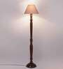 Grey cotton conical wooden floor lamp