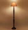 Grey cotton conical wooden floor lamp