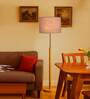 Devansh Grey cotton Drum shade with   floor lamp with wood base .-