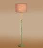 Devansh Grey cotton Drum shade with   floor lamp with wood base .-