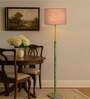 Devansh Grey cotton Drum shade with   floor lamp with wood base .-