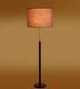 Devansh Grey cotton Drum shade with   floor lamp with wood base .-