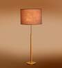 Devansh Grey cotton Drum shade with   floor lamp with wood base .-