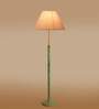 Devansh Grey cotton Drum shade with   floor lamp with wood base .-