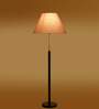 Devansh Grey cotton Drum shade with   floor lamp with wood base .-