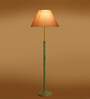 Devansh Grey cotton Drum shade with   floor lamp with wood base .-